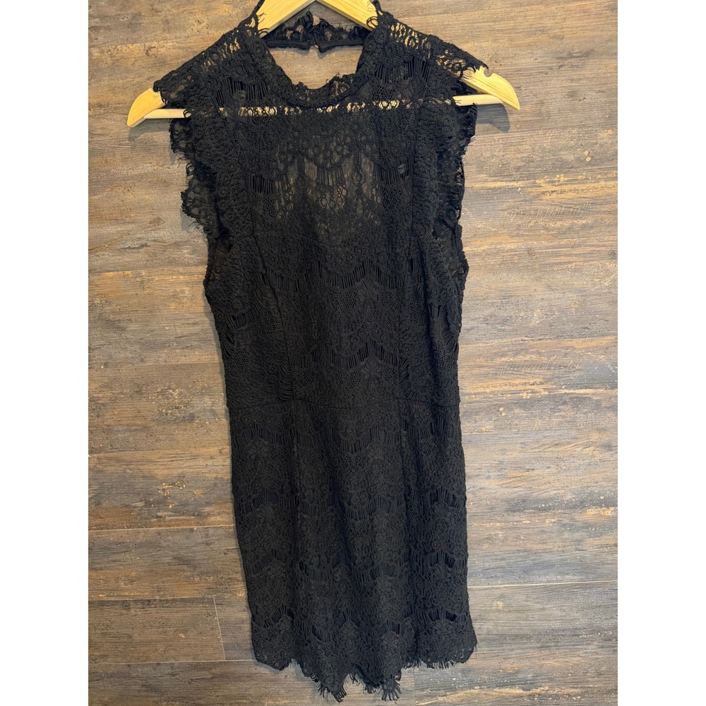 Intimately Free People Black Lace Romper Open Back High Neck Eyelash Trim Small